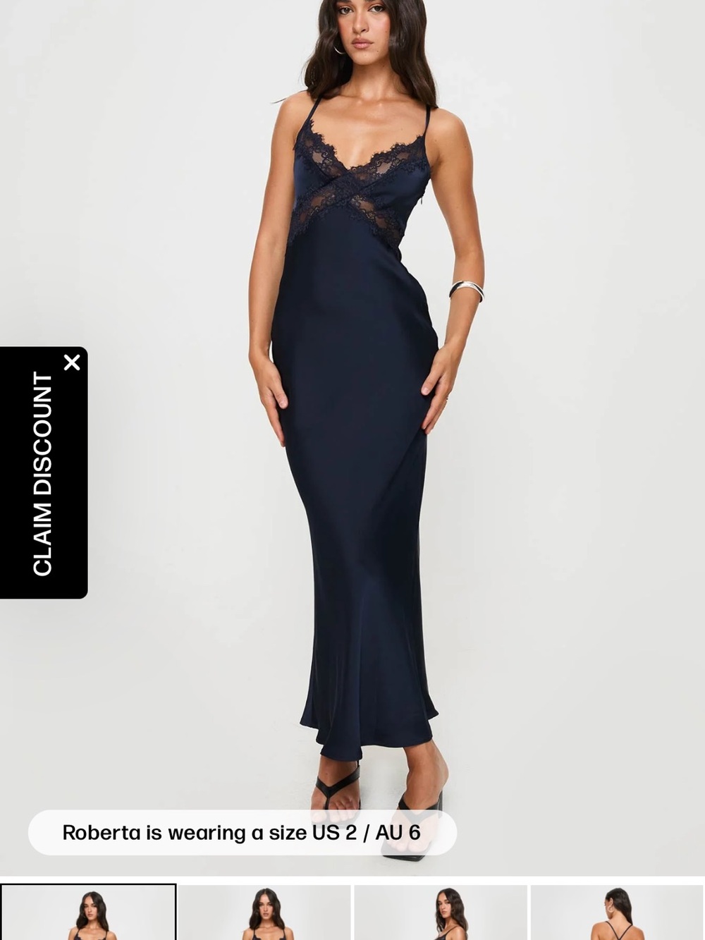 Princess Polly Navy Lace-Trim Slip Maxi Dress